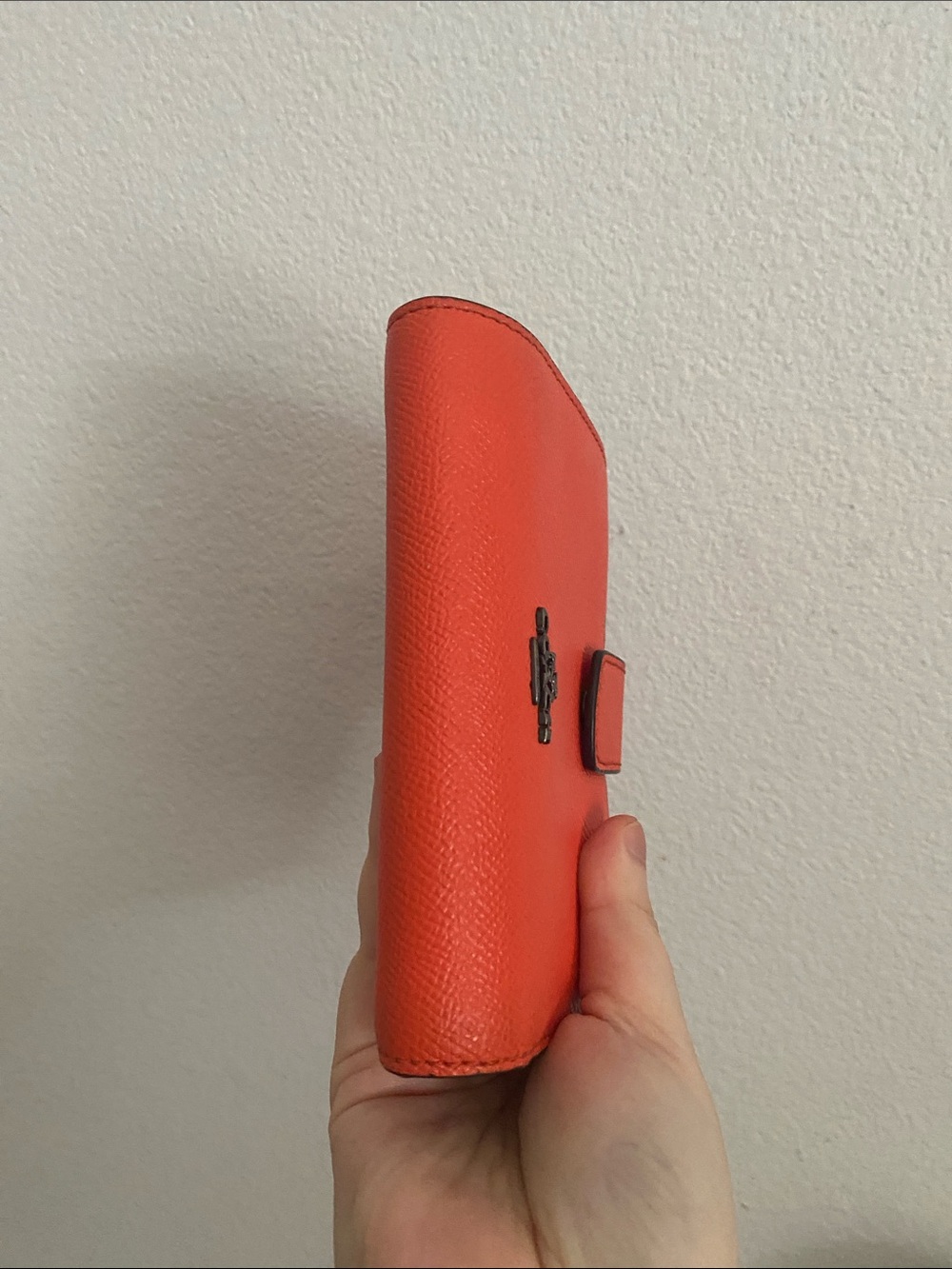 Coach Orange Leather Card Holder Wallet with Snap Tab - Picture 5 of 9